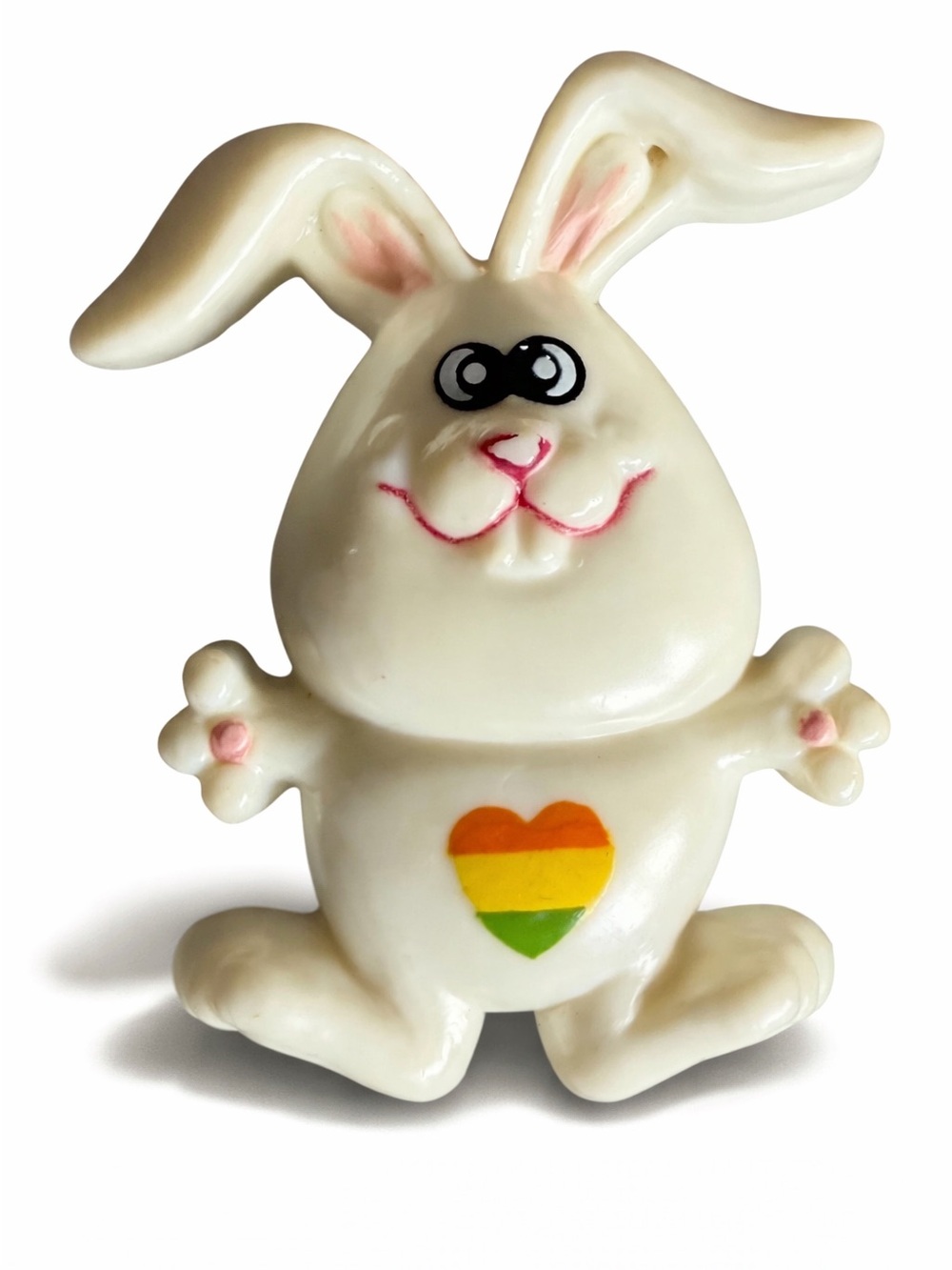 Vintage Russ Bunny Rabbit Pin Brooch Rainbow Heart Whimsical Easter Hard Plastic